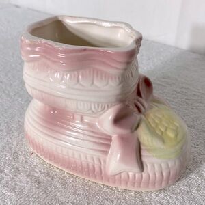 5/$35 Vintage Ceramic Pink Baby Nursery Baby Boot Planter Vase